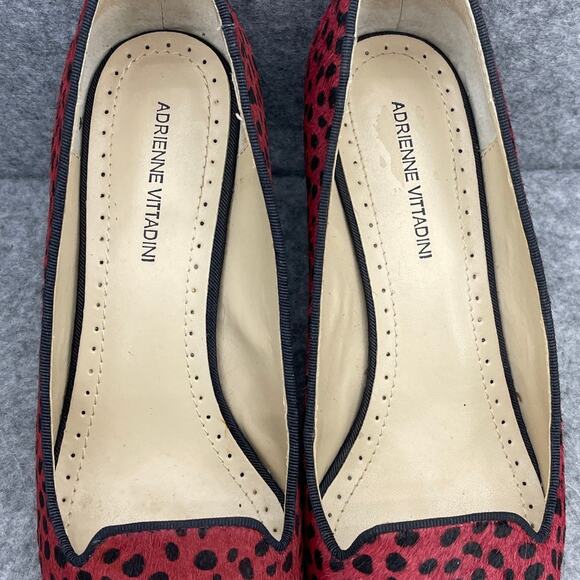 Adrienne Vittadini Jackee Red Black Cheetah Fine Leather Pump Heel Women 8.5M - Picture 7 of 13